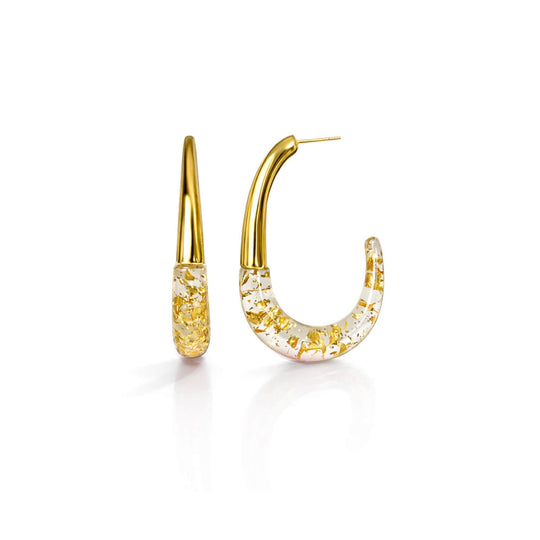 J Hoop earrings mit klarem Mittelteil und Goldblatt-Einschlüssen
