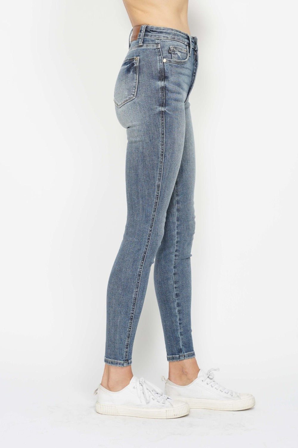 Profile medium wash skinny jeans with belt loops and front pockets