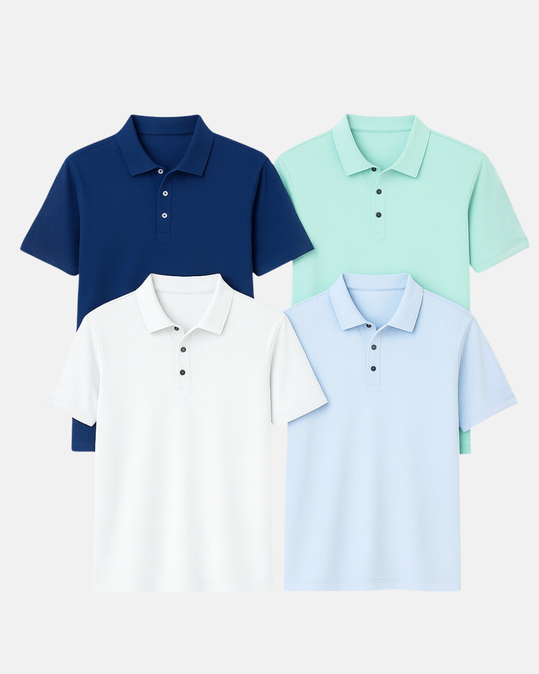 Buki Cinqo Polo 4-pack: navy, mint, white og lys blå poloer med knapstolpe