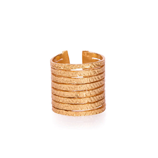 Deco Wire Stackable Ring, Gold Plate—stacked wire bands with textured finish