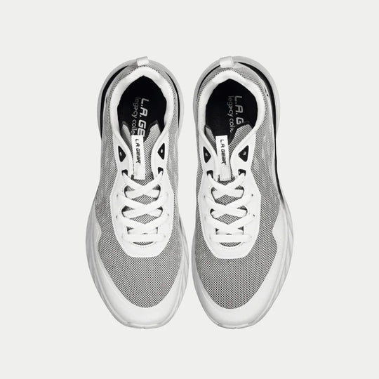 LA Gear Sneaker von oben, Paar in Weiß mit grauem Mesh und schwarzer Innenseite