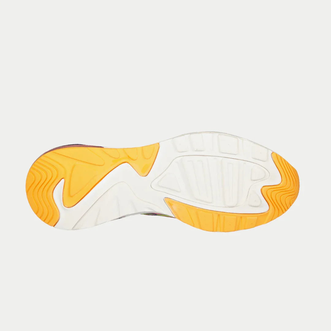 Damen Low-Top Sneaker Außensohle, gelb-orange Einsätze und weißes Profilmuster