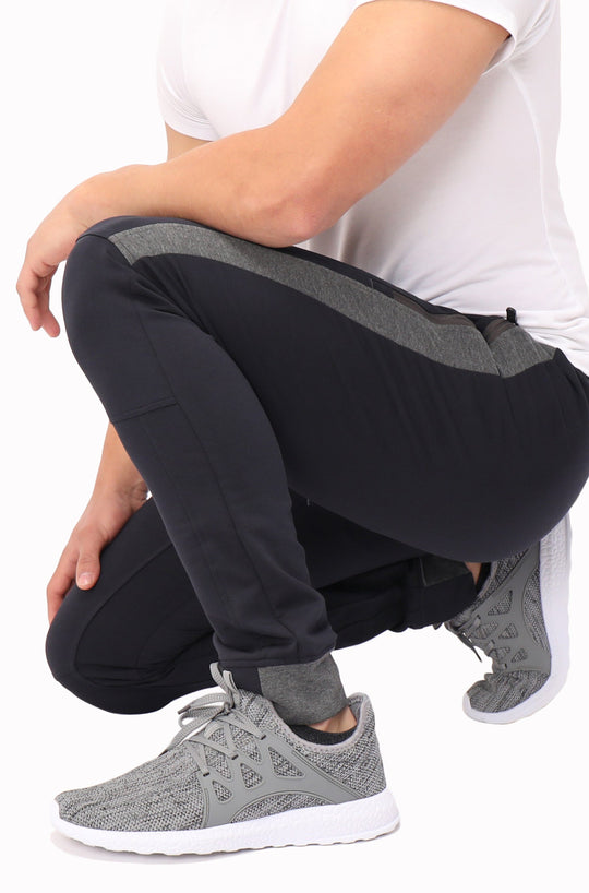 Infinite Flex Jogger TALL black with grey side stripe, relaxed knee and cuff detail