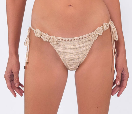 Off-white Häkel-Bikinihose mit Spitzenbund und seitlichen Bindebändern