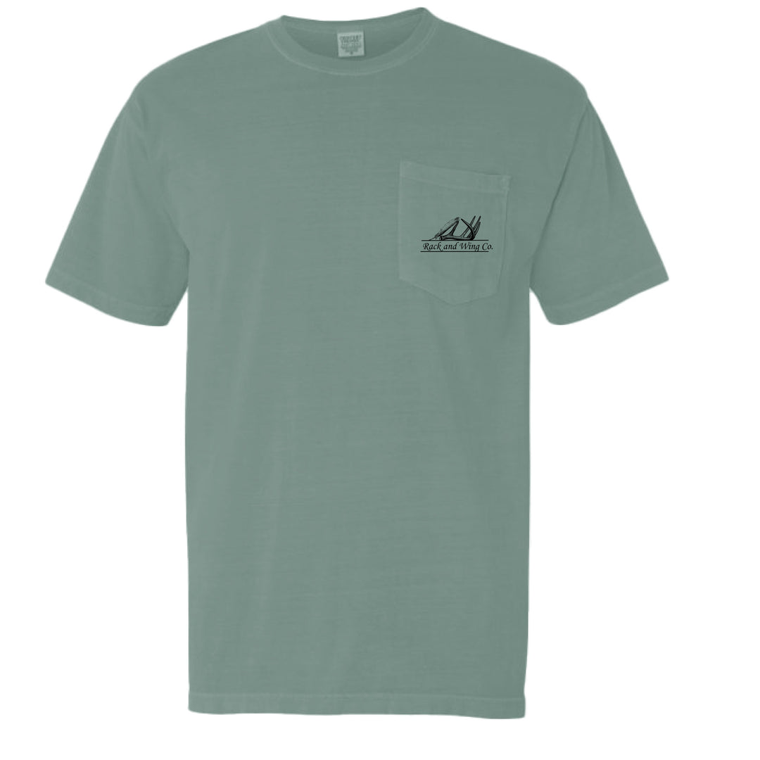 Seafoam Jesus Saves Pocket Tee, front view with chest pocket logo