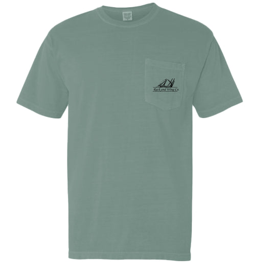 Seafoam Jesus Saves Pocket Tee, front view with chest pocket logo