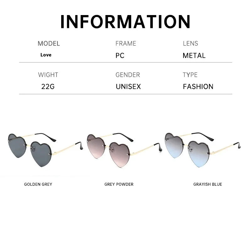 Sunglasses color options: golden gray, grey powder, grayish blue (info chart)