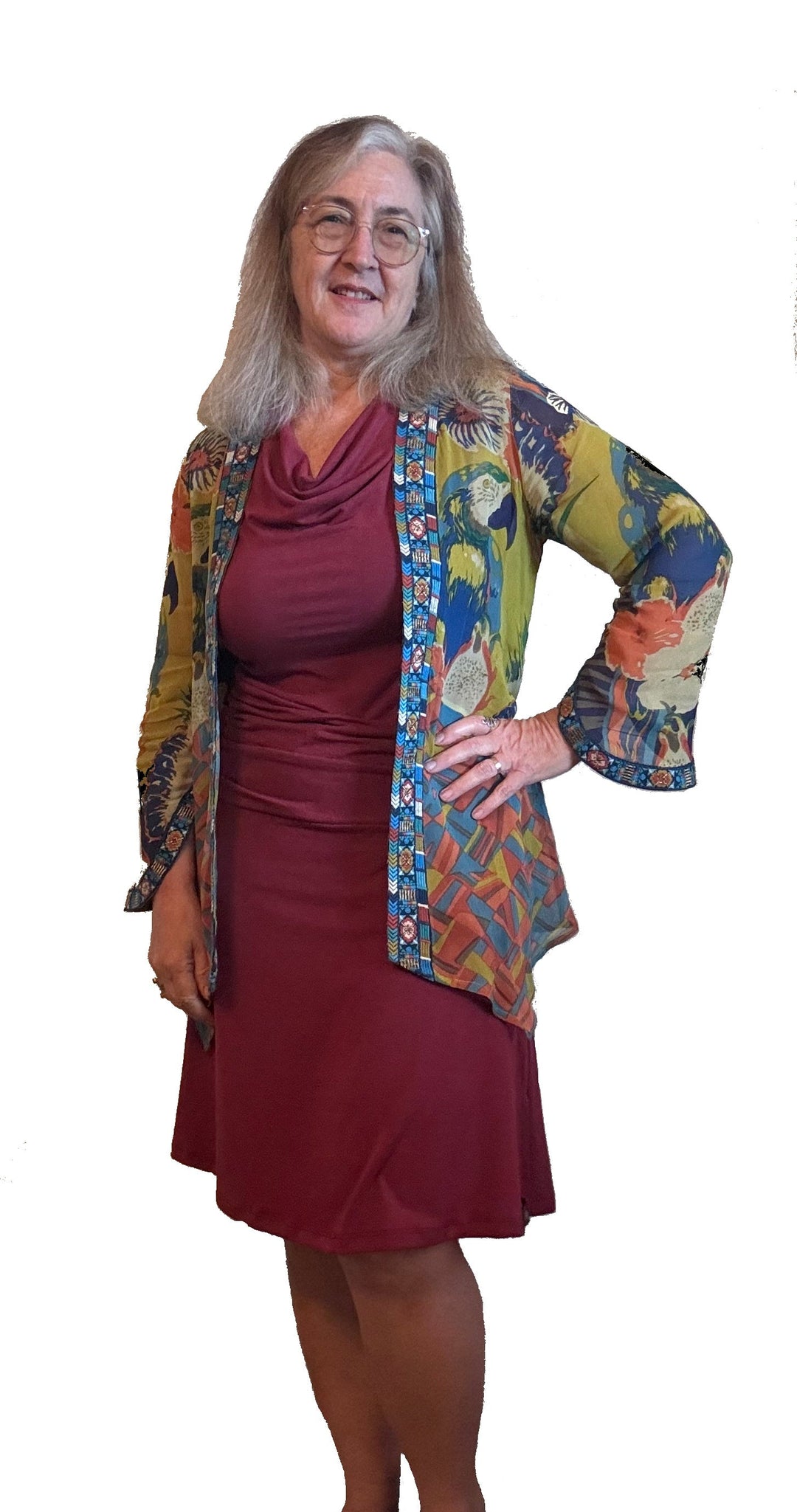 Bike Date Dress in dark red, sleeveless cowl neck with ruched waist