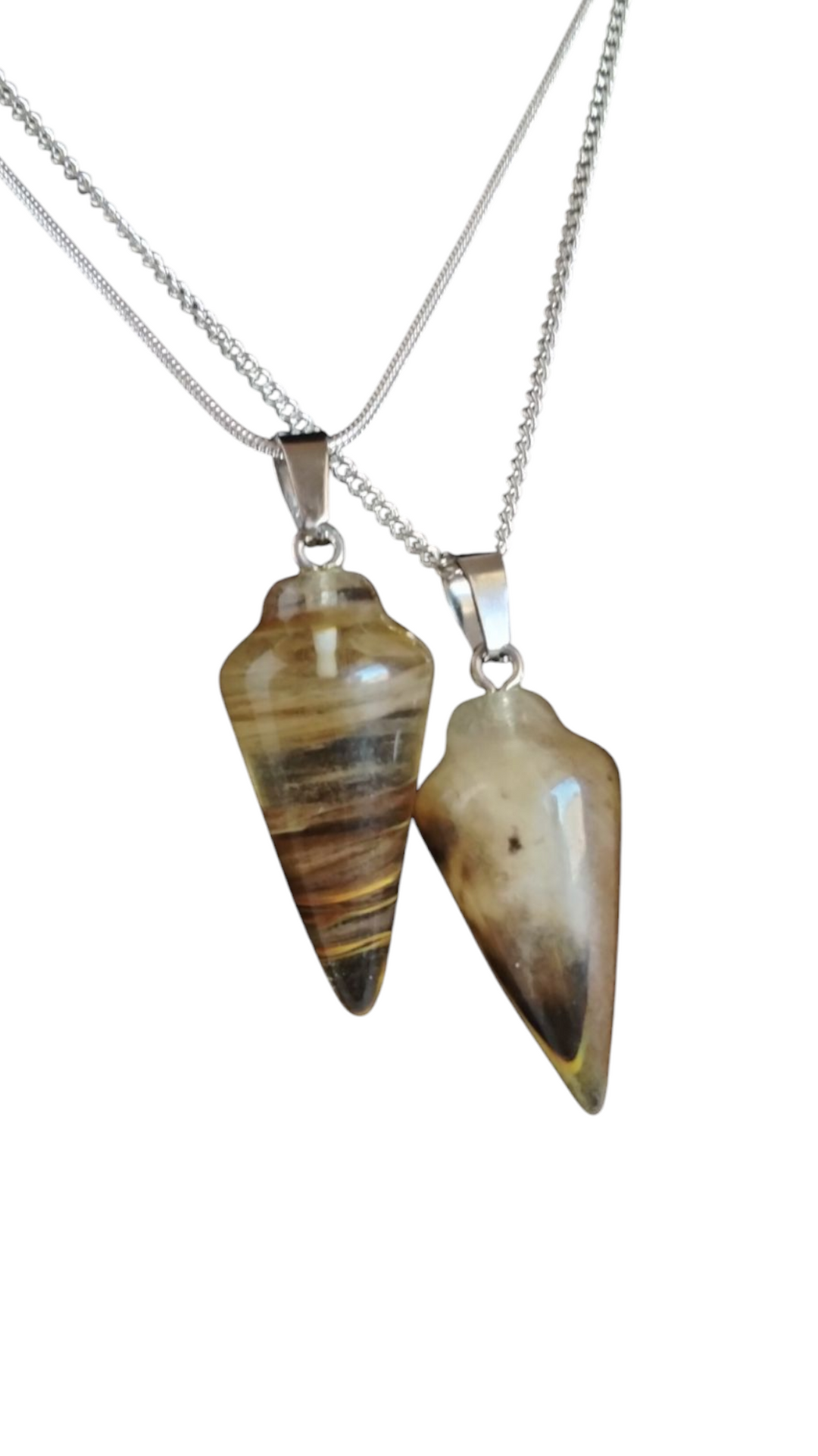 925 silver pendulum necklace with gold-brown striped teardrop stone pendants