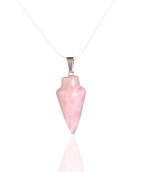 Pink rose quartz teardrop pendant on 925 silver chain with bail connector