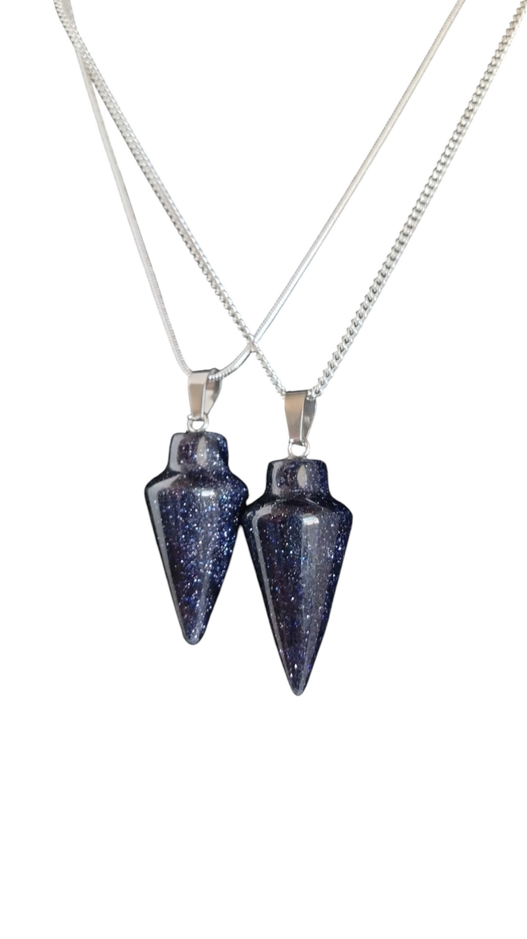 925 silver pendulum necklace with blue speckled teardrop stone pendants