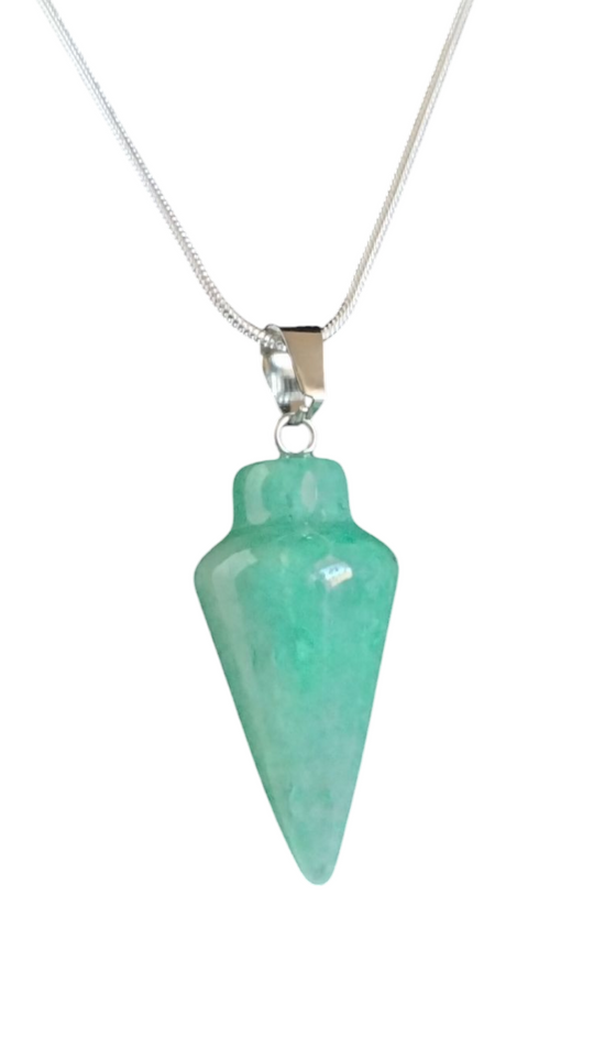 Green teardrop stone pendulum pendant on 925 silver chain