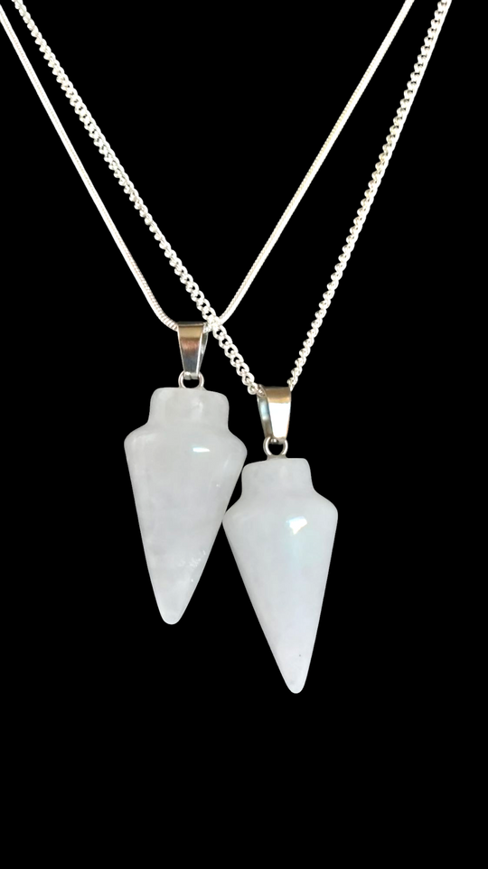 White quartz teardrop pendants on 925 silver curb chain, two necklaces shown
