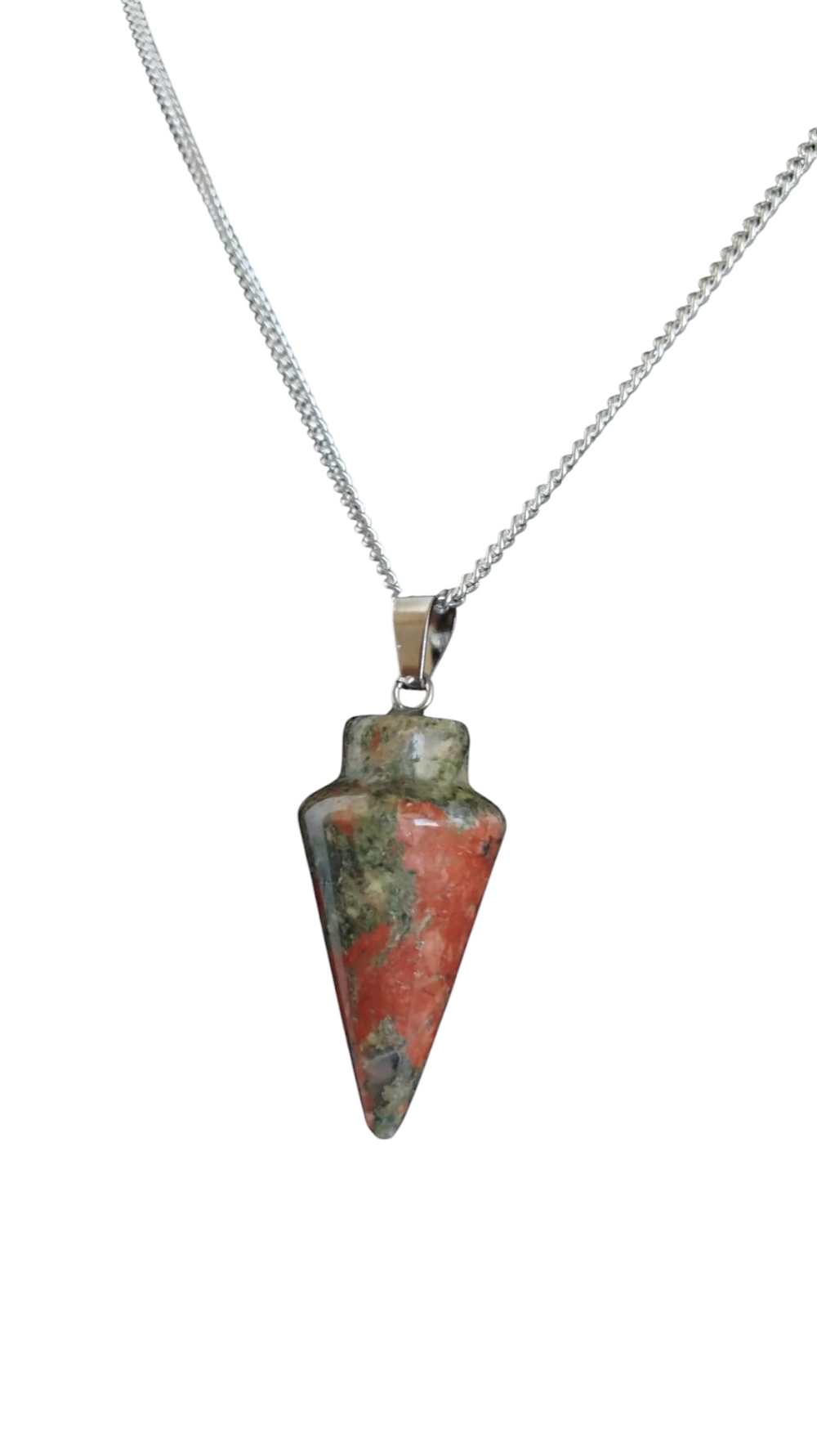 Red jasper teardrop pendant on 925 silver curb chain