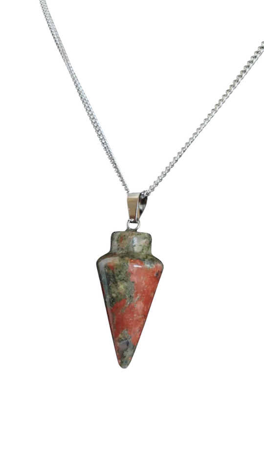 Red jasper teardrop pendant on 925 silver curb chain