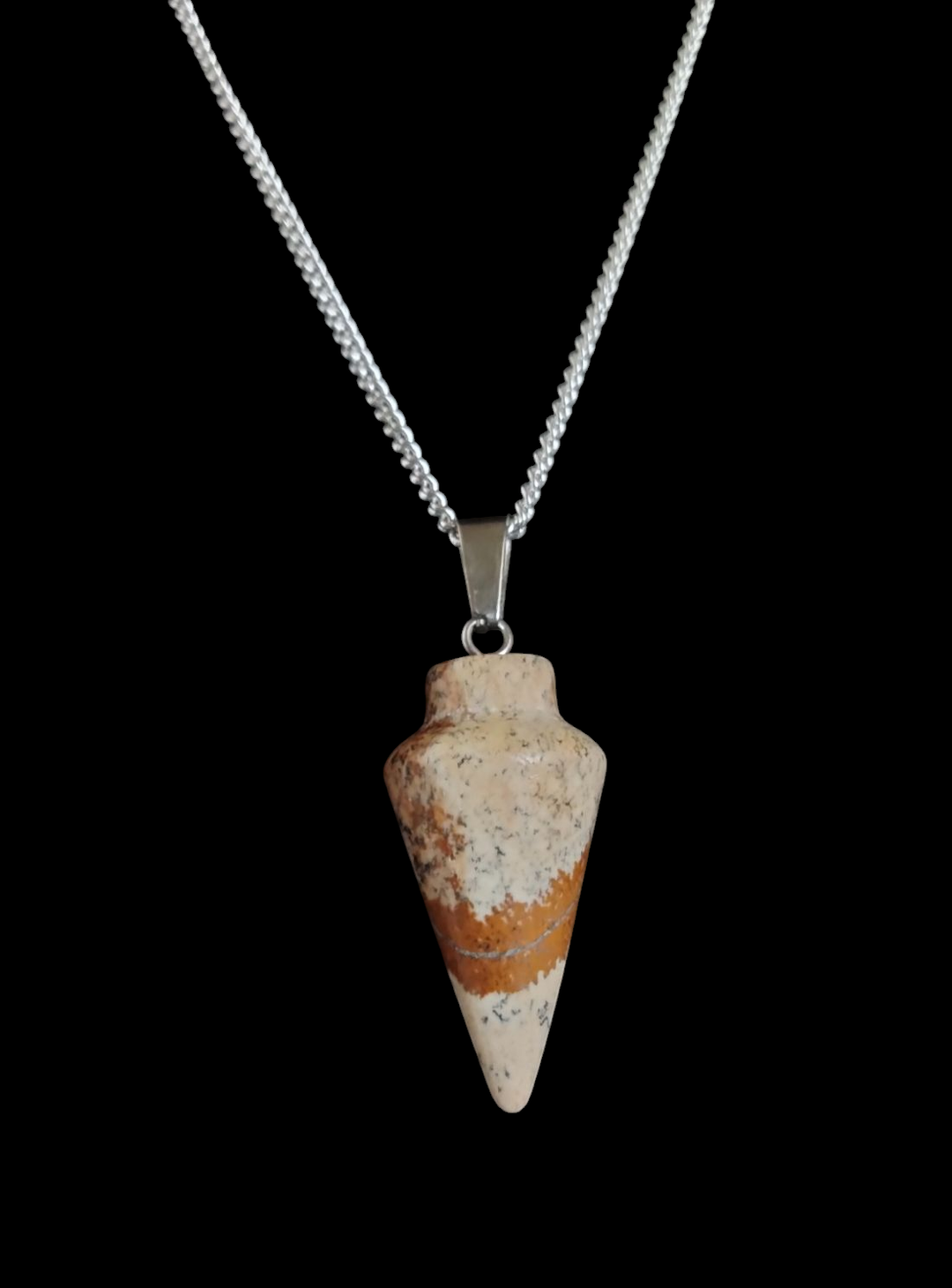 Brown gold stone teardrop pendant on 925 silver snake chain