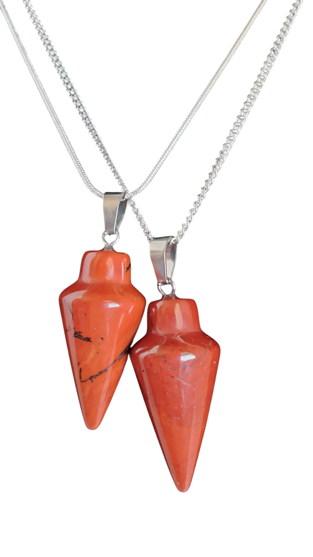 925 silver pendulum necklace with two orange-red teardrop stone pendants