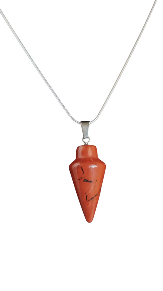 Orange-red teardrop stone pendulum on 925 silver chain