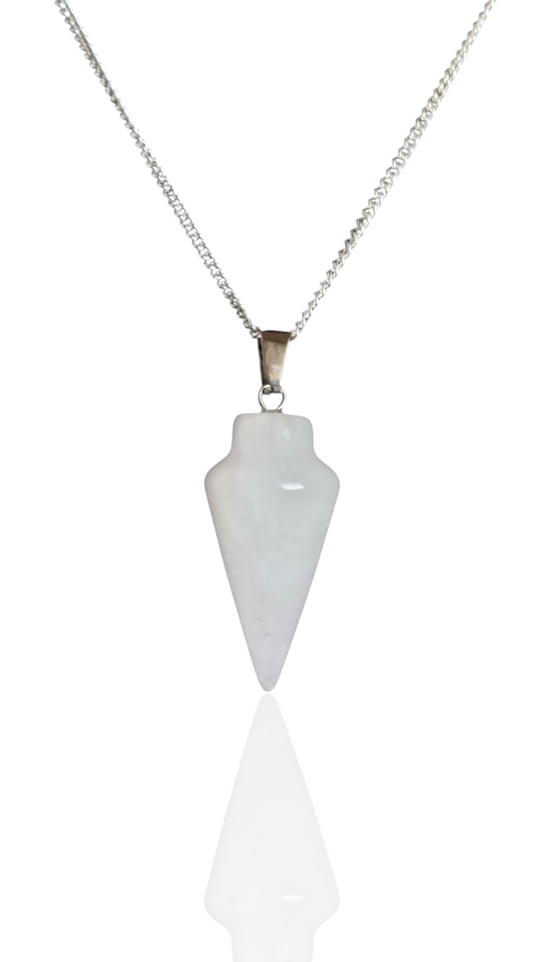 White quartz teardrop pendant on 925 silver snake chain
