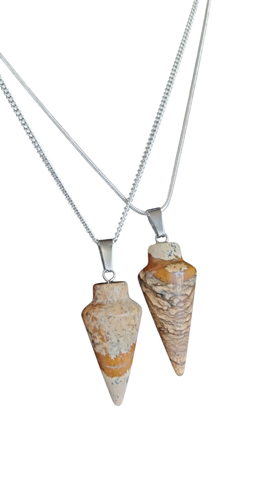 Brown gold stone teardrop pendants on 925 silver curb chain, two necklaces shown