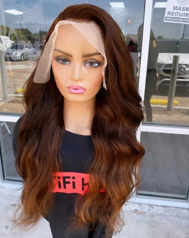 Brownie dark brown wavy wig with lace front and center part