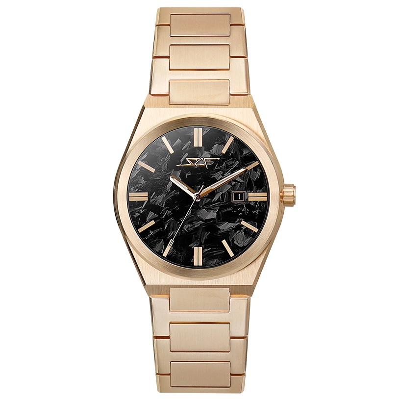 ST TROPEZ watch: black textured dial, gold-tone bracelet