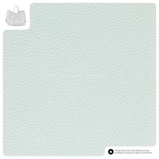 Light mint textured calf leather tote bag close-up of pebbled grain