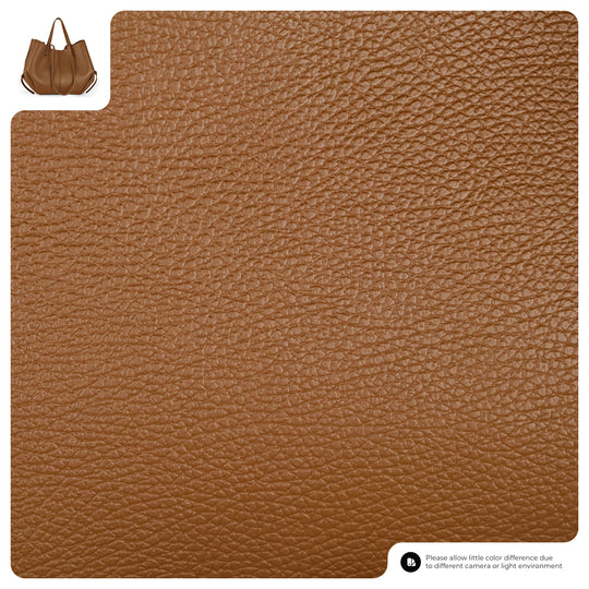 Chocolate brown grained calf leather texture close-up for tote bag material.