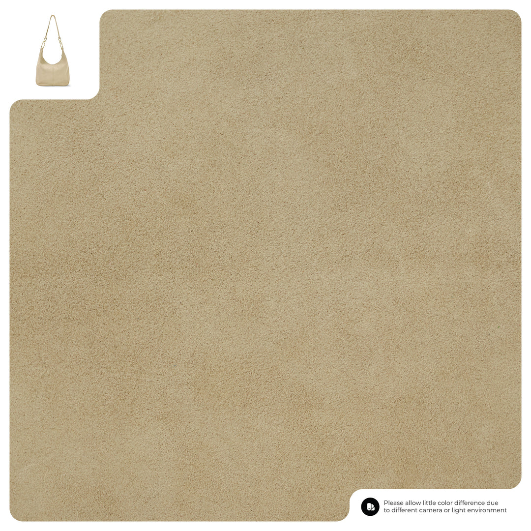 Beige suede hobo bag fabric close-up