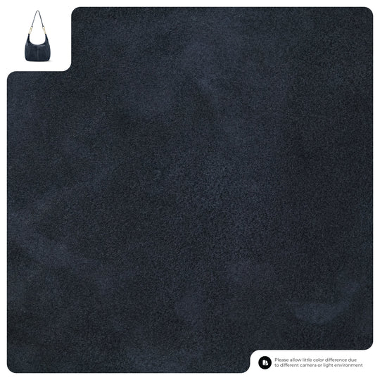 Dark blue suede hobo bag fabric close-up