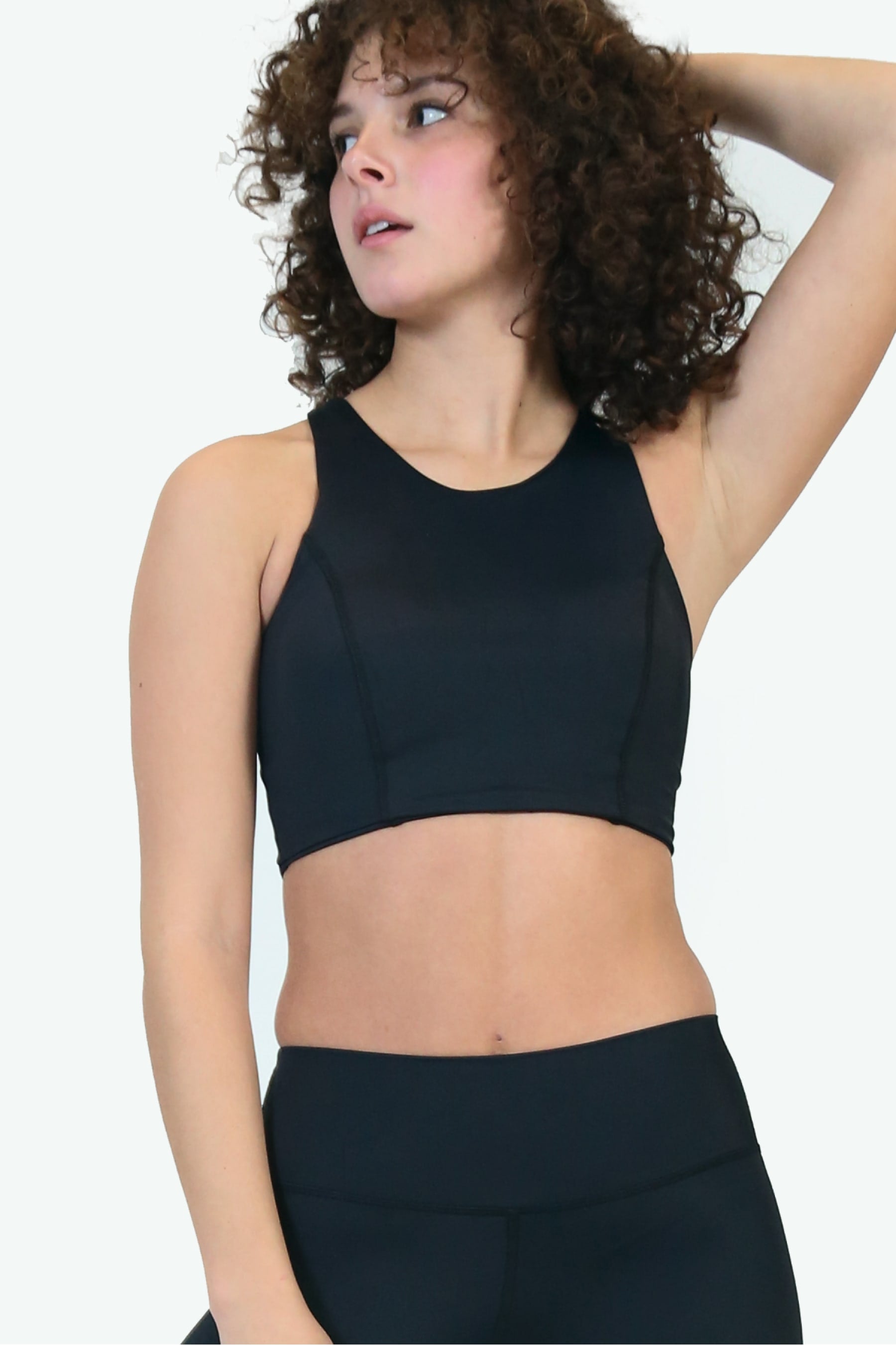the classic renew bra, dark black racerback sports bra with wide band