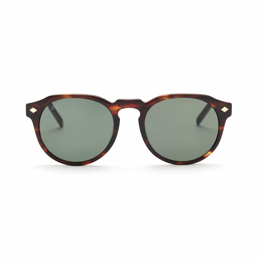 Tribe sunglasses with tortoiseshell frame and green-tinted lenses