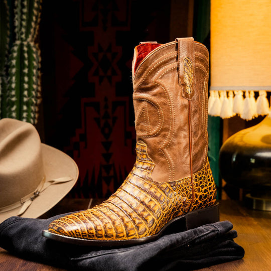 Tucson Mustard/Brown cowboy boots with tall shaft and western stitch pattern