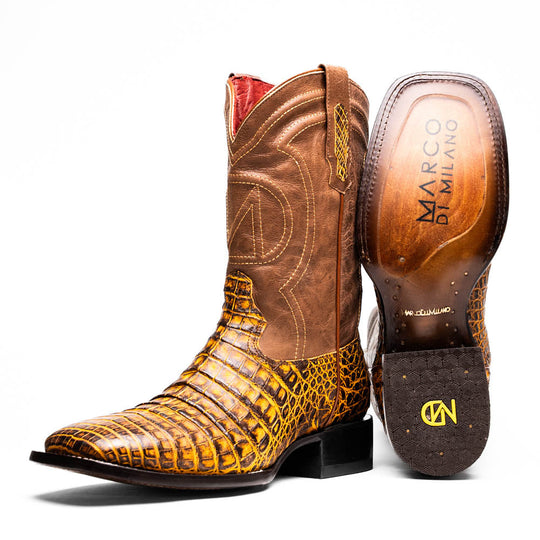 Tucson Mustard/Brown cowboy boots with pointed toe and stitched shaft detail