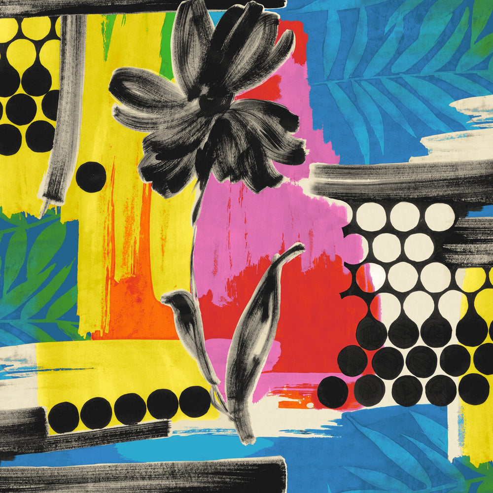 Headwrap fabric: bold graffiti-style abstract print with black flower and circles