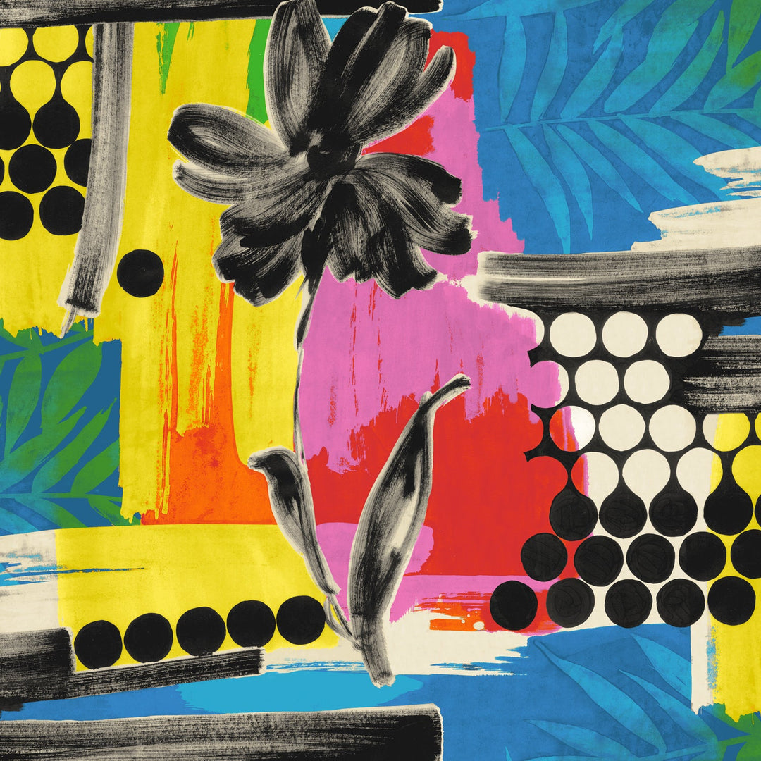 Headwrap fabric: bold graffiti-style abstract print with black flower and circles