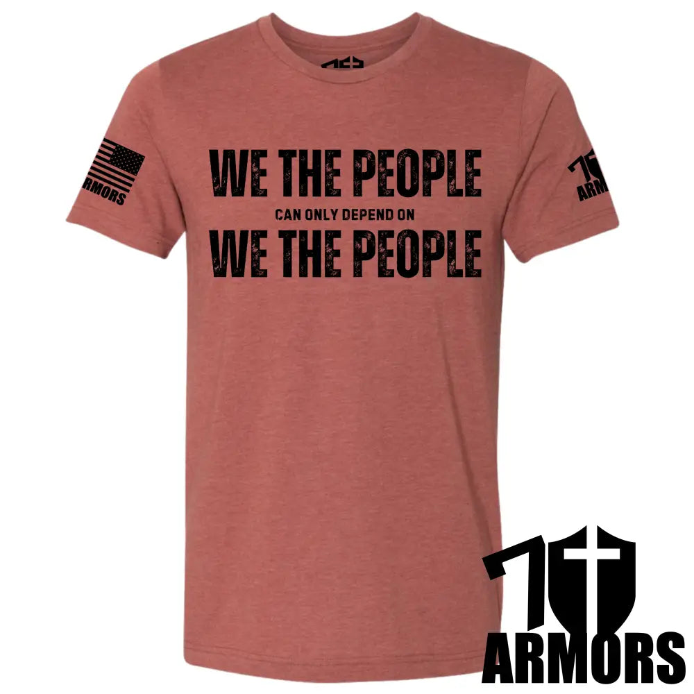 WE THE PEOPLE T-shirt FDE—front “WE THE PEOPLE” text graphic, small sleeve patch