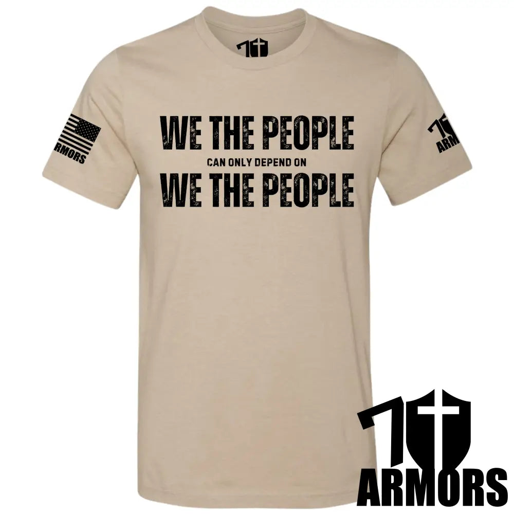 WE THE PEOPLE T-shirt CLAY—front “WE THE PEOPLE” print, sleeve flag patch
