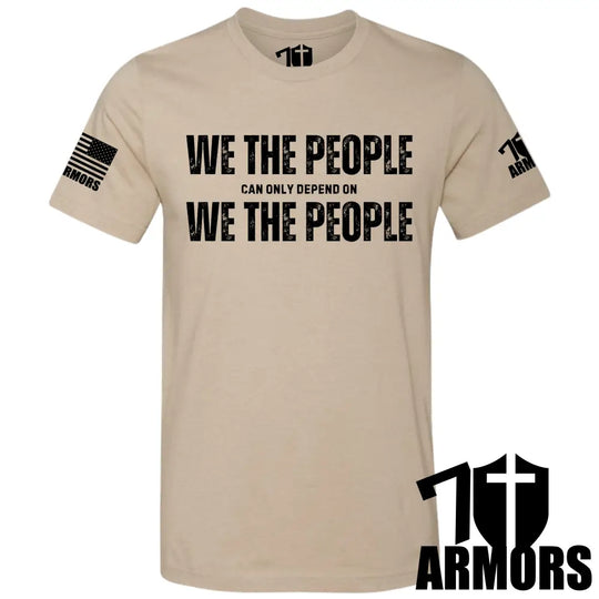 WE THE PEOPLE T-shirt CLAY—front “WE THE PEOPLE” print, sleeve flag patch